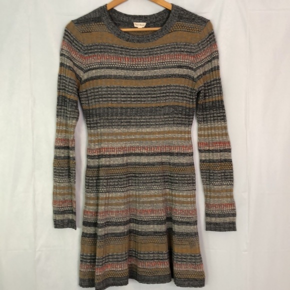 Hem & Thread Long Sleeve Crewneck Striped Stretch Mini Dress Size L - Picture 3 of 10